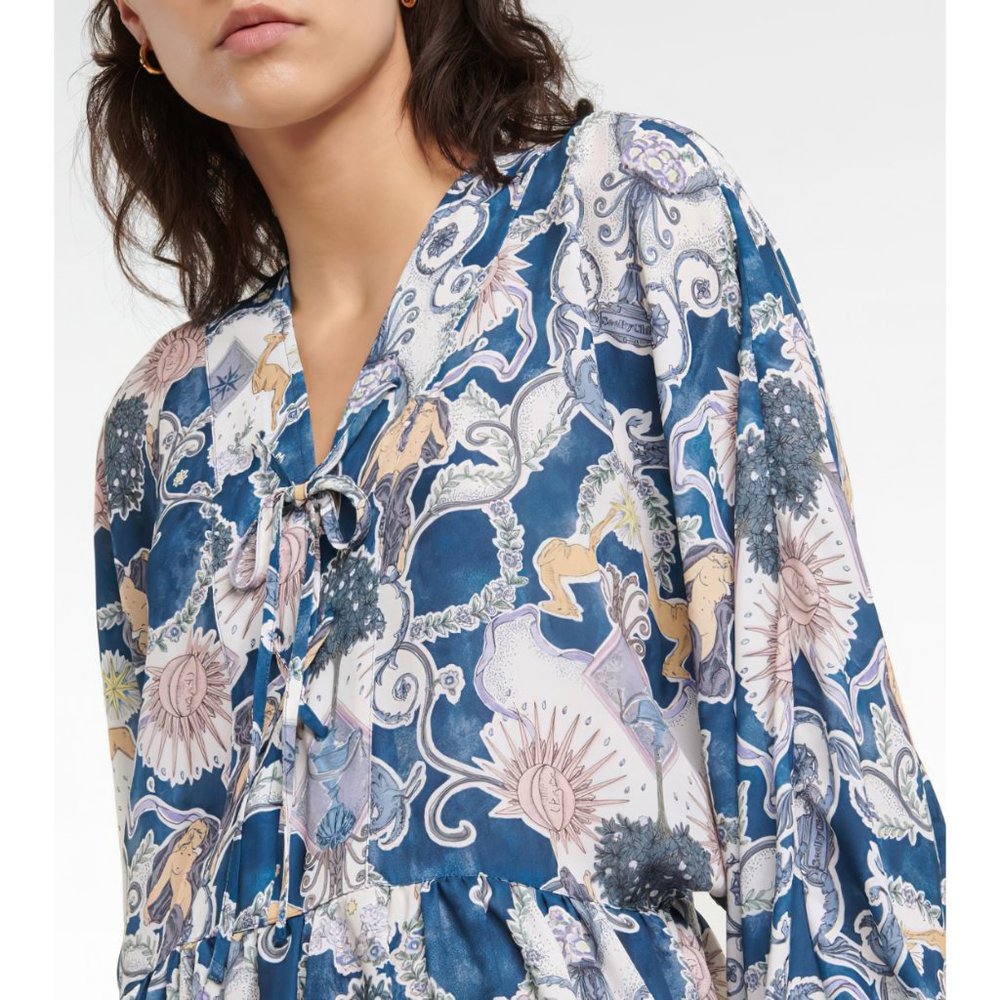 See By Chloé Women's Lovers Print Long Sleeve Midi Floral Dress Blue - Picture 8 of 12